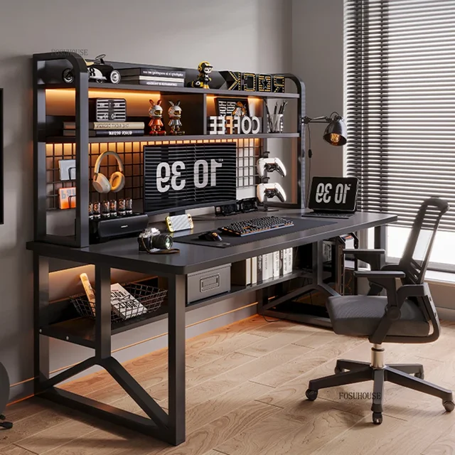 Nordic Wooden Computer Desks Home Office Furniture Student Writing Table Integrated Desk Bookshelf Simple Desktop Gaming Desk AA