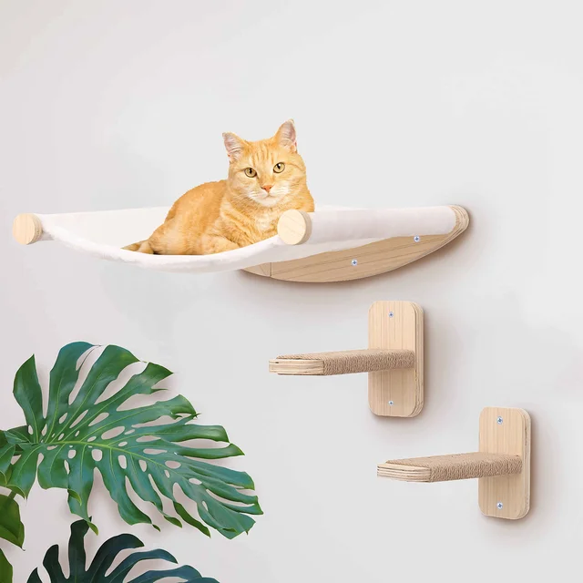 1 Piece Wall-mounted Cat Climbing Rope Solid Wooden Pedals And  Sisal Rope Kitten Training Claw Grinding Indoor Cat Furniture 5