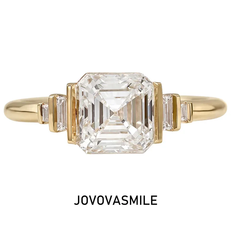 

JOVOVASMILE 1.5 Carat Center 6.5mm Asscher Cut Moissanite 9K 14K 18k Yellow Solid Gold Wedding Ring for Women Jewelry