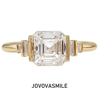 JOVOVASMILE 1.5 Carat Center 6.5mm Asscher Cut Moissanite 9K 14K 18k Yellow Solid Gold Wedding Ring for Women Jewelry