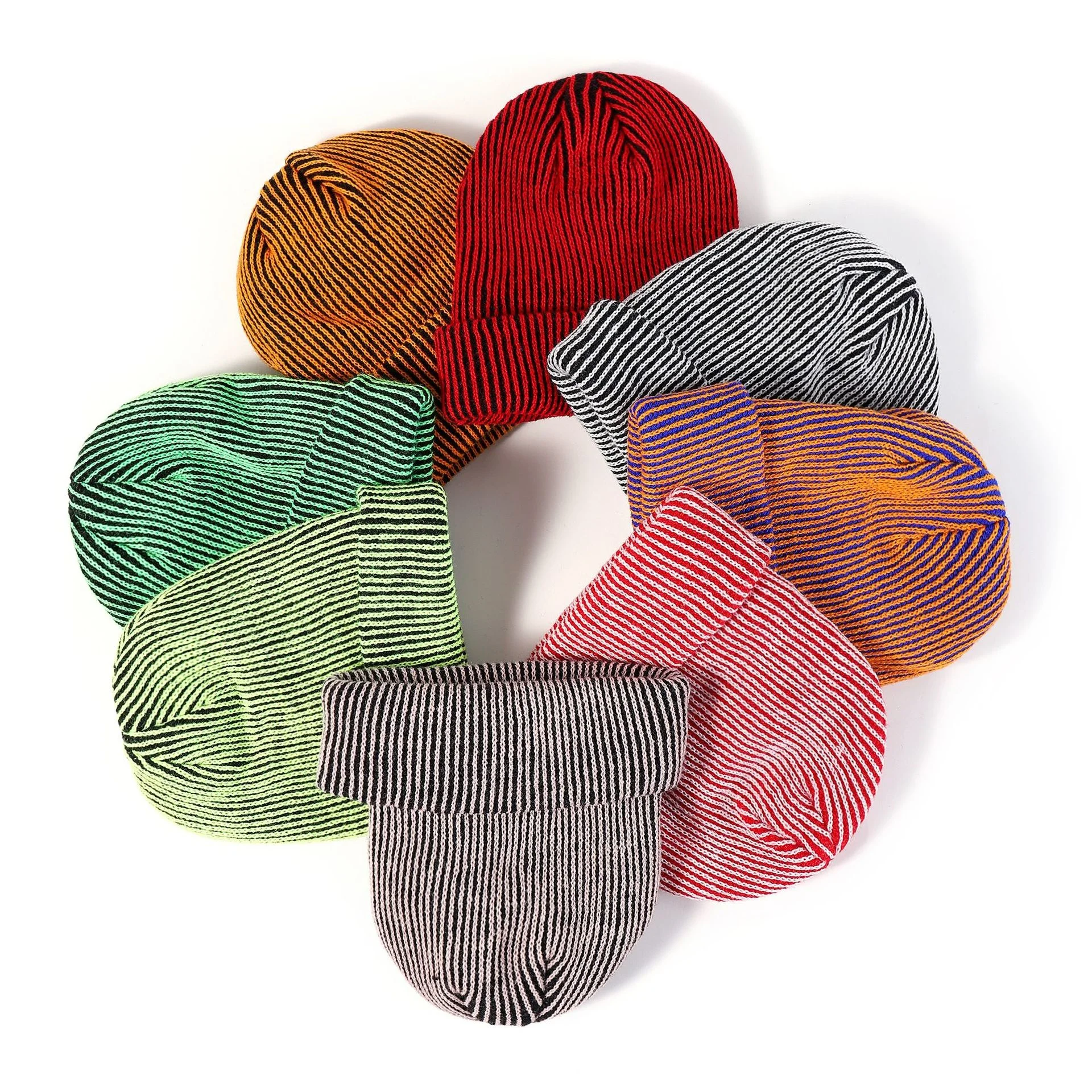 

Acrylic Knit Skull Cap Warm Stocking Hats Guys Women Striped Winter Beanie Hat Daily Cuffed Plain Hat