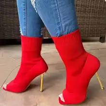 

Autumn and Winter New Women's Nude Boots Open Toe Square Toe Stiletto Boots Non-slip Lightweight Fish Mouth Boots Casual Boots