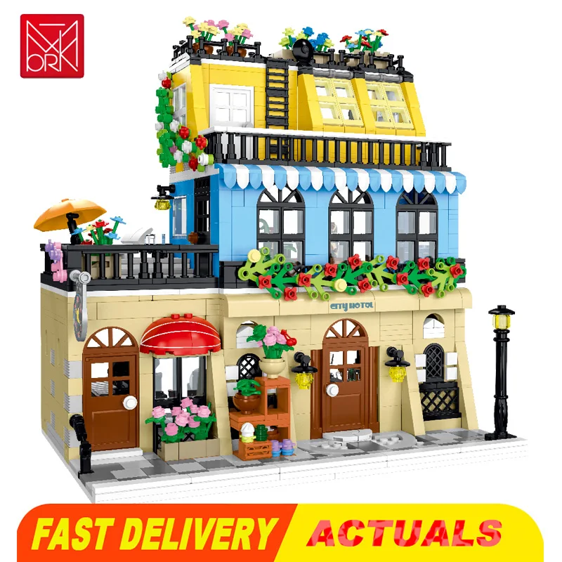 

MORK 1443pcs-1489pcs Urban Streetview Building Blocks Model Modular Architecture Kit Bricks Toys for Kids Boys Gifts 20113-20115