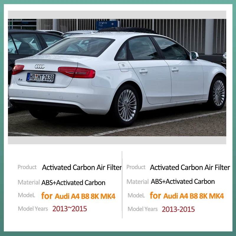 Filtre d'habitacle charbon actif pour Audi A4 B8 8K Facelift Avant, montrant la structure plissée du charbon