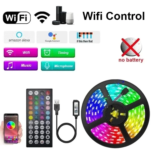 thumbnail image 1 of Tira de luces LED de 5 V, USB, Wifi, RGB, cinta de 10 metros, cinta de luces LED para decoración de habitaciones de jugadores, iluminación navideña, accesorios para juegos, 1 of 5