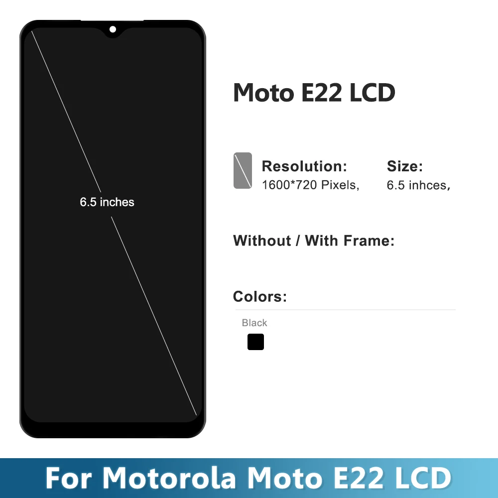 모토로라 모토 E22 E22i 용 AMOLED LCD 디스플레이 터치 스크린 디지타이터 어셈블리 교체, 프레임 포함, 6.5 인치