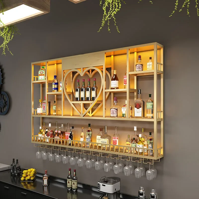 Shelf Hanging Wine Cabinets Modern Industrial Club Whisky Bar Cabinets Liquor Display Metalic Botellero Vino Liquor Furniture
