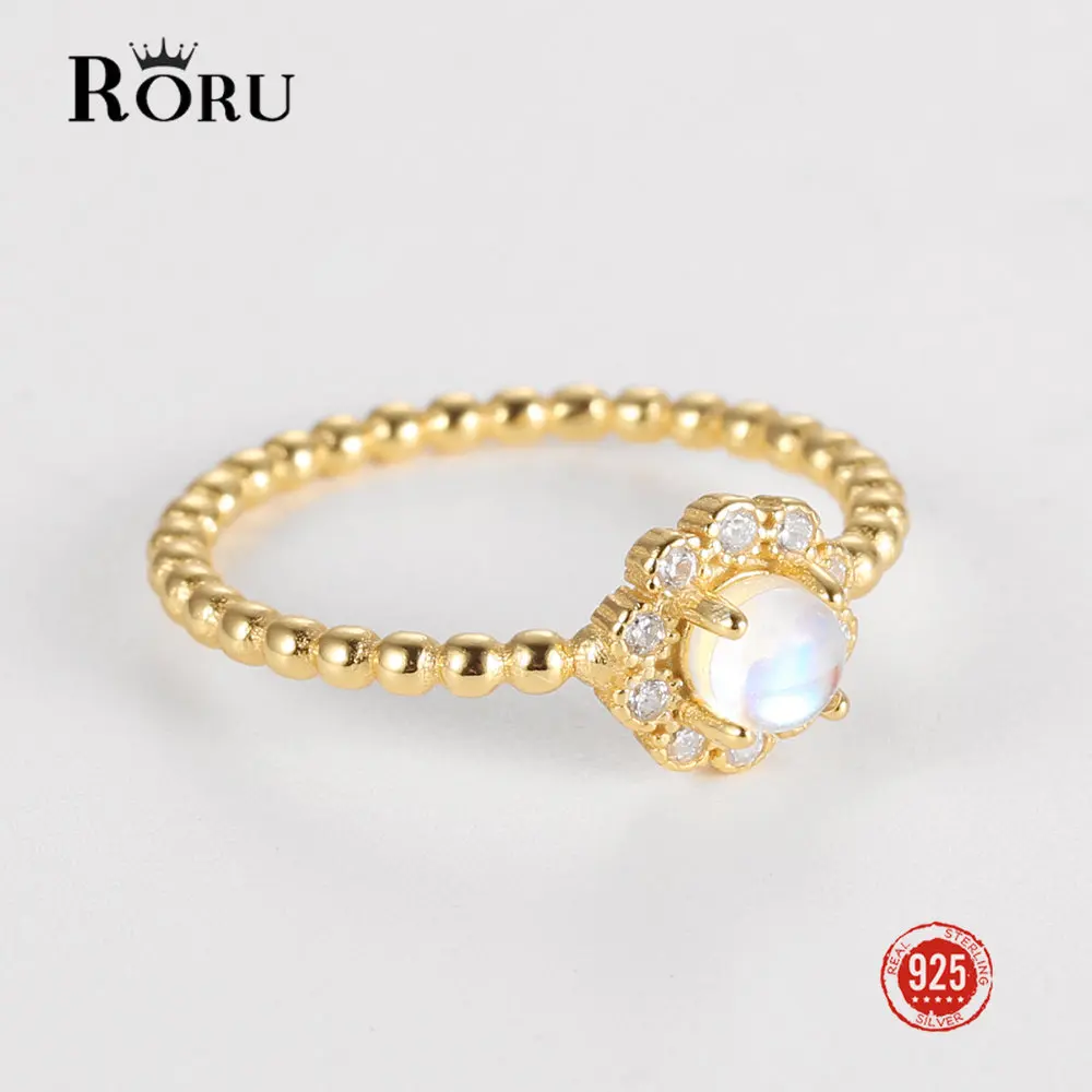 

925 Sterling Silver Natural Moonstone Flower-shape Ring for Women's 18k Gold Plated Wedding Engagement Wedding Jewelry Gifts
