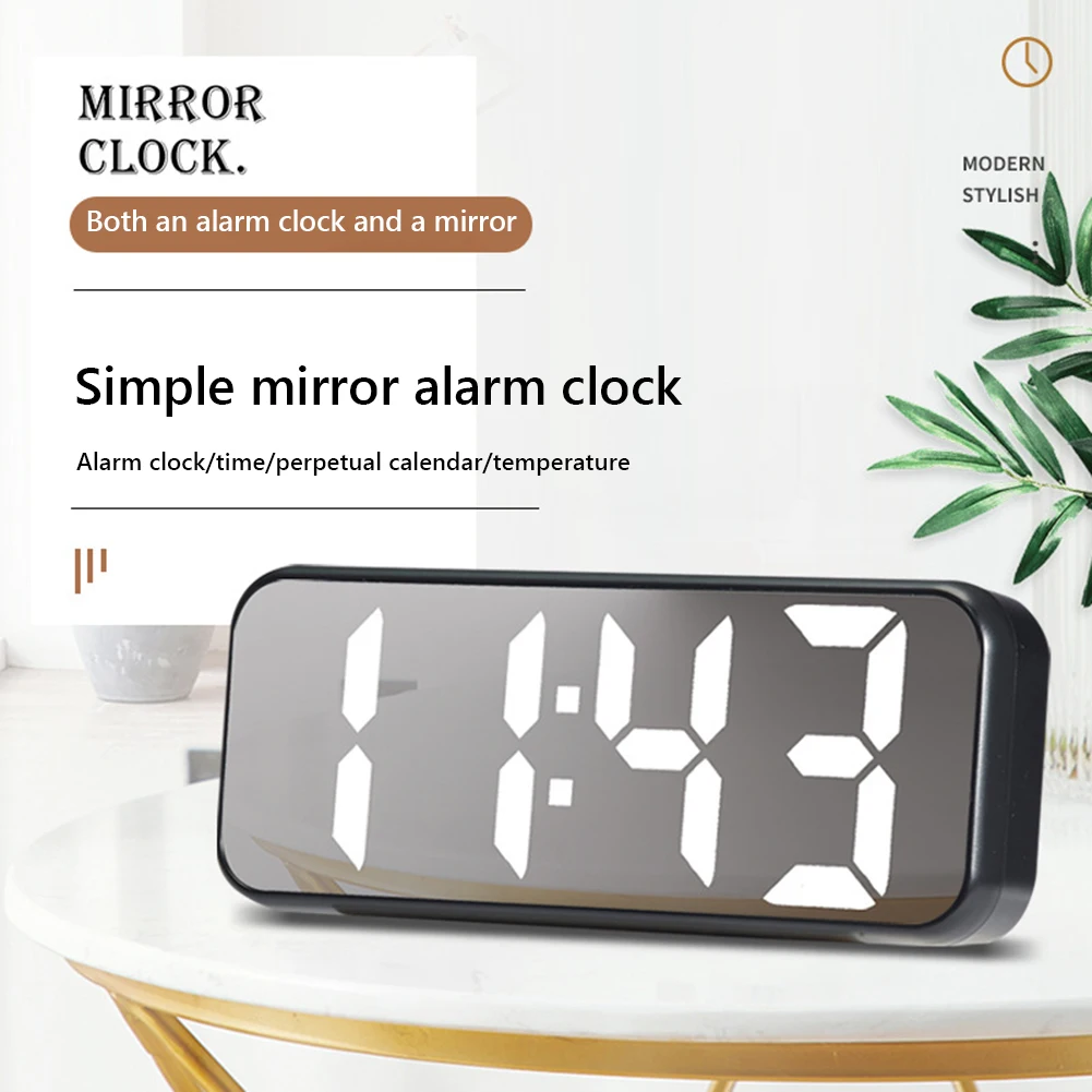 LED Electronic Clocks with Snooze Function 12/24H Mirror Clocks Temperature Date Display Table Mirror Clocks Desktop Decorations 5