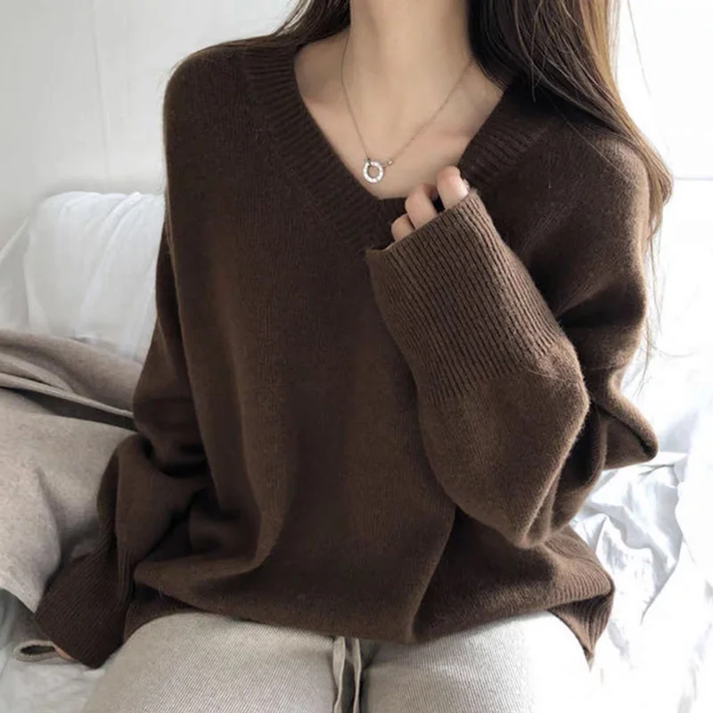 

Sweter Kasual Putih Kerah V Baru 2023 Jumper Lengan Panjang Korea Gaya Preppy Wanita Pullover Musim Gugur Musim Dingin High