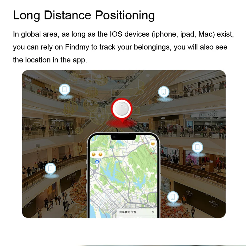 Keychain Pet Tracker for iphone ipad Apple Find My Network Certification Cat Dog Elderly 8-9 Months Standby IPX7 Waterproof GPS
