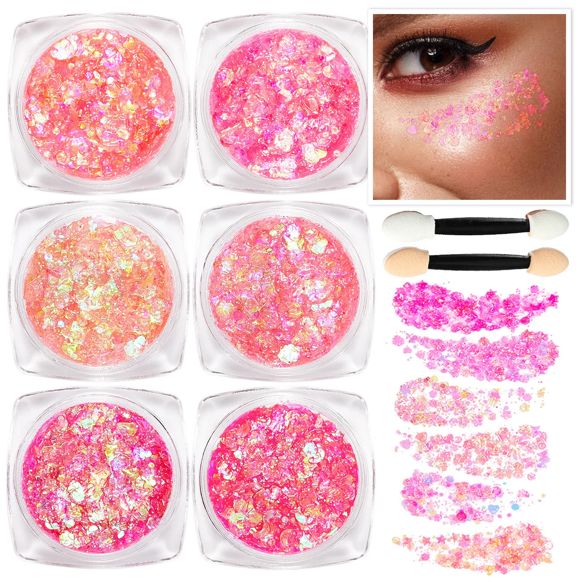 6 Color Cosmetic Grade Body Art Holographic Chunky Glitter gel for Face Body Eyes and Hair Decoration Makeup Glitter 2