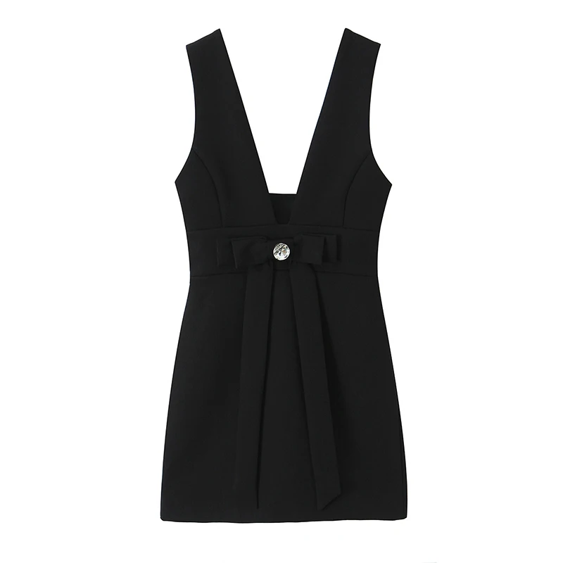 Women's Dress 2025 New Sleeveless Jewelry Button Elegant Sexy Short Dresses Commuting Fashion Personality Bow Mini Dress ﻿