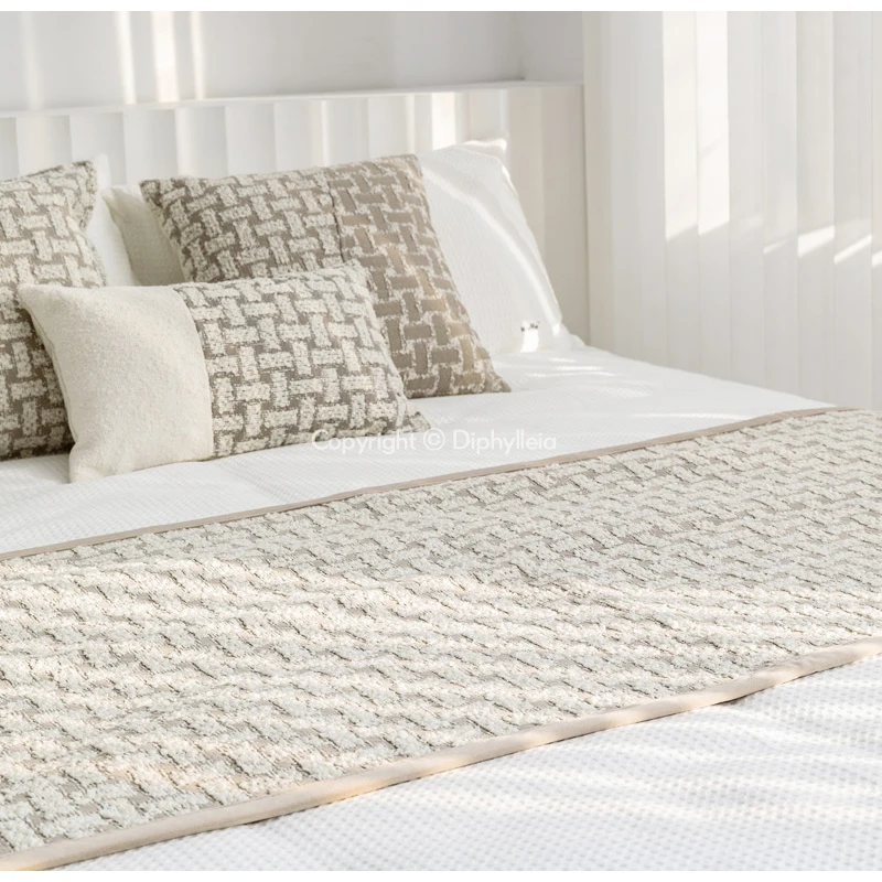 Diphylleia H Style Tiles Luxury Bed Runner Size 70x210cm Modern Art 3D Jacquard Geometric Bedding Scarf For Bedroom Wedding Room