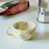 Hand Pinched Irregular Flower Ceramic Mugs Coffee Cups Milk Tea Cup Ins Korean Style Oatmeal Breakfast Mug Drinkware Kitchen cup 4