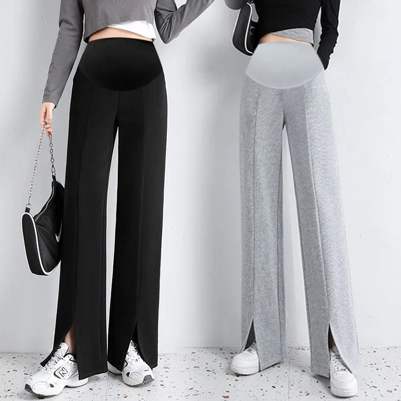 Spring Maternity Straight Pants Leg Splits High Waist Belly Trousers for Pregnant Women Casual Pregnancy women pants,maternity pants
