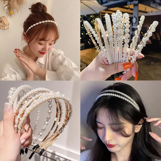 Aro para el pelo para mujer, diadema de perlas simples, antideslizante, accesorios para el cabello, novedad - Imagen 3