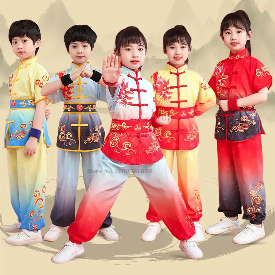 

2024 traditional chinese kung fu costume kid national dragon print wushu uniform suit kung fu suit oriental wing-chun clothing