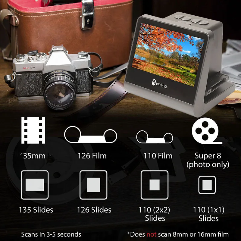 휴대용 네거티브 필름 스캐너, LCD 화면 사진 디지털 이미지 뷰어, 16GB 메모리 내장, 슬라이드 컨버터, 7 인치, 110mm, 135mm