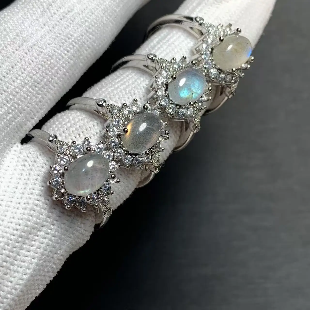 8MM Natural Moonstone Ring Adjustable Female Oval  light ring Jewelry for Women Gift Wholesale High Quality Vintage Fine