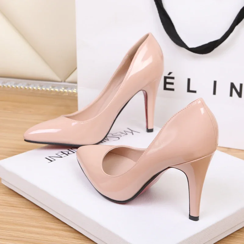 Sexy Patent Leather High Heels 10 Cm Thin Heels White Dress Party Pumps 2025 Autumn New Fashion Single Shoe Elegant Womens Shoes 2