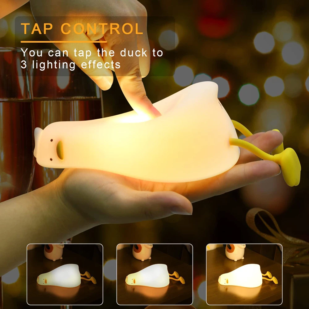 USB Rechargeable Duck Nightlight Patting Switch Children Kid Bedroom Bedside Lamp Decoration Atmosphere Table Lamp Birthday Gift
