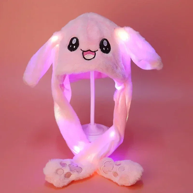 New Rabbit Hat with Moving Ears Funny Headband Ears Popping Up When Pressing The Paws Cute Plush Bunny Hair Band Decoration Prop