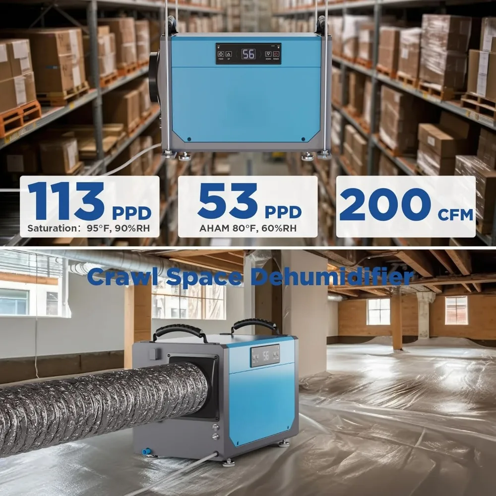 113 Pints Dehumidifiers for Basements,Crawl Space Dehumidifier with Drain Hose, Commercial Dehumidifier for Large Room