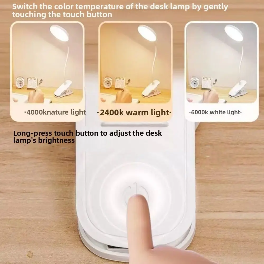 3 Modes LED Clip Lamp Dimming Function Eye Protection USB Rechargeable Lamp Rechargeable Touch Control LED Desk Lamp Study Use