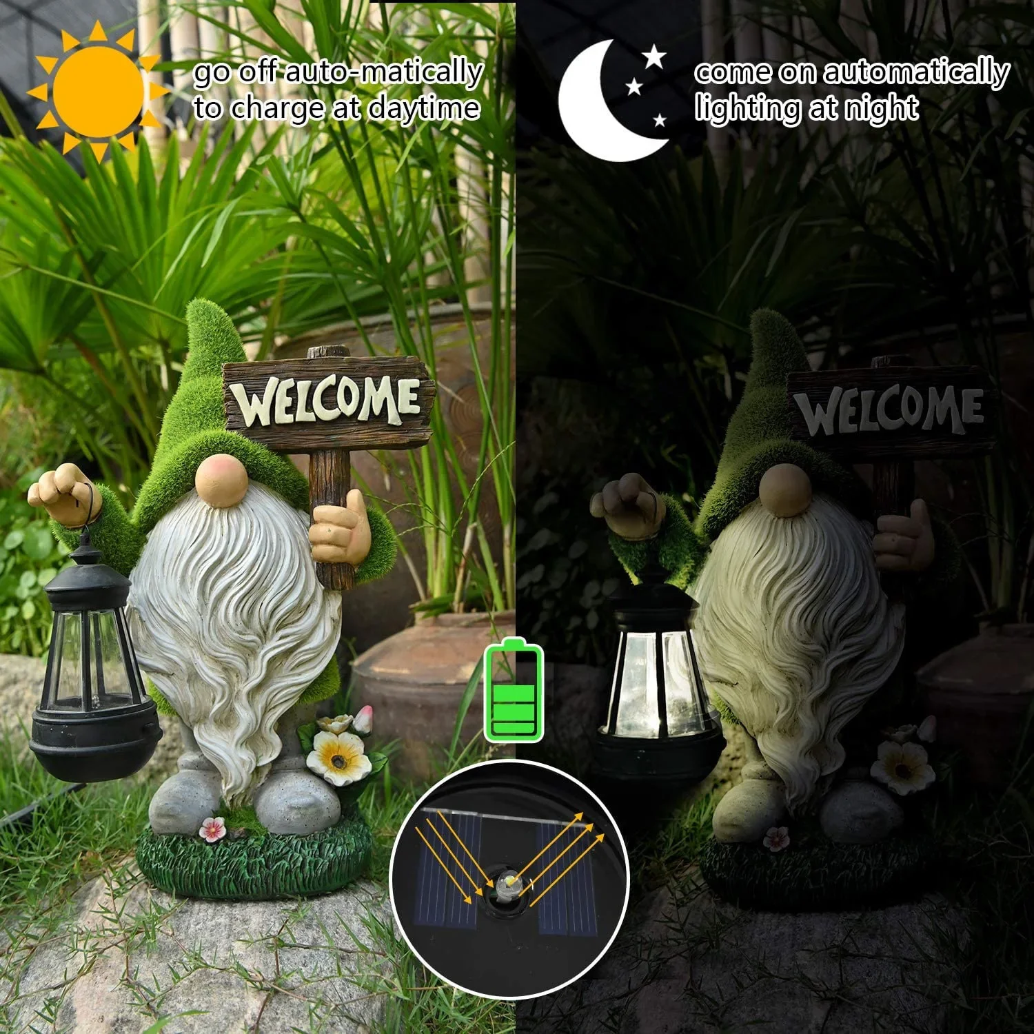 Gnomi Solari per Statue da Giardino All'aperto con Lanterna a LED, Decorazione per Cortile, Statuette Solari Impermeabili, Ornamenti Nani per Prato, per Patio, Cortile, Regalo