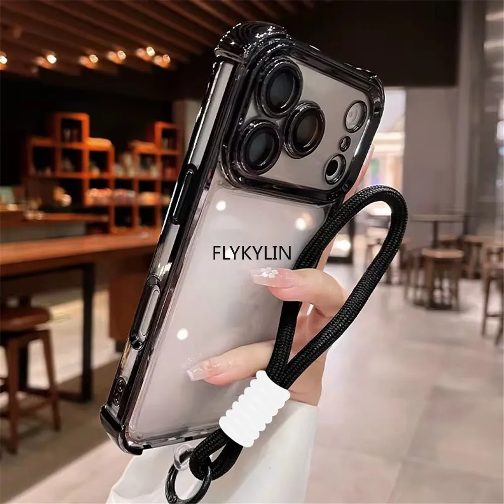 Electroplated Shockproof Phone Case with Hand Strap - Transparent Soft Cover