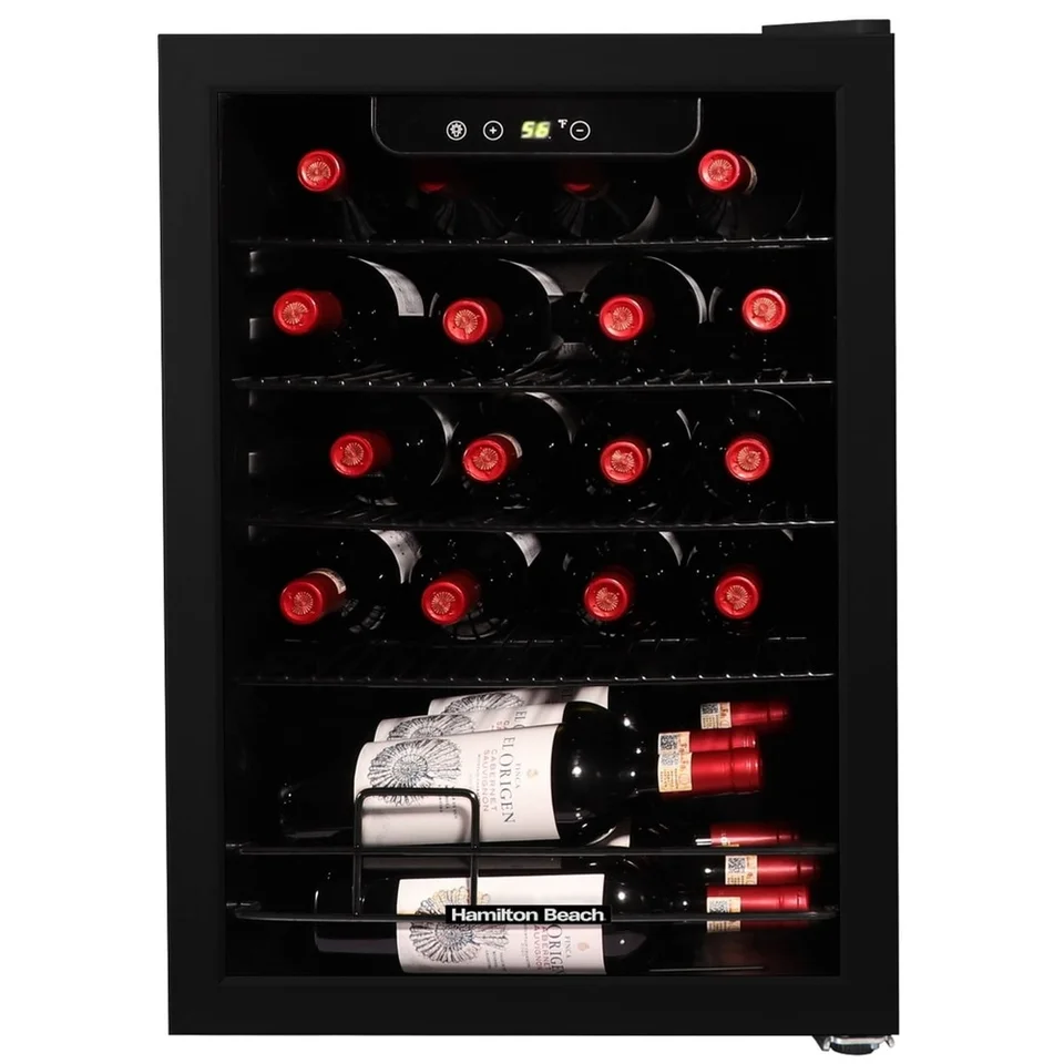 22 Bottle Black Wine Beverage Refrigerator with Glass Door