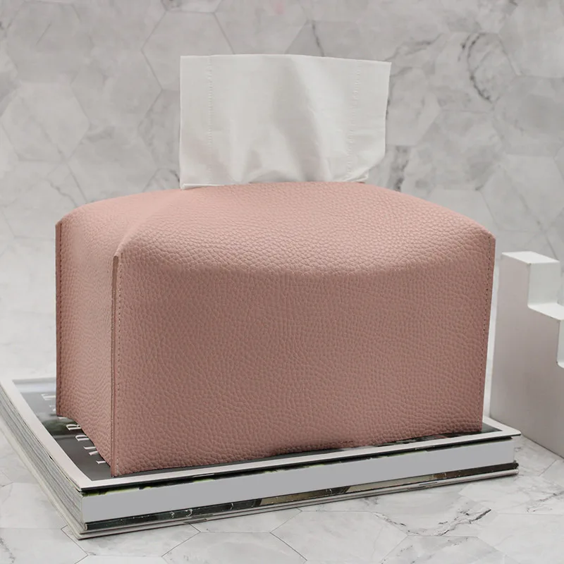 Tissue Box Cover Refined Leather Foldable Tissue Box Holder - Decorative Holder/Organizer for Bathroom Vanity Countertop 5