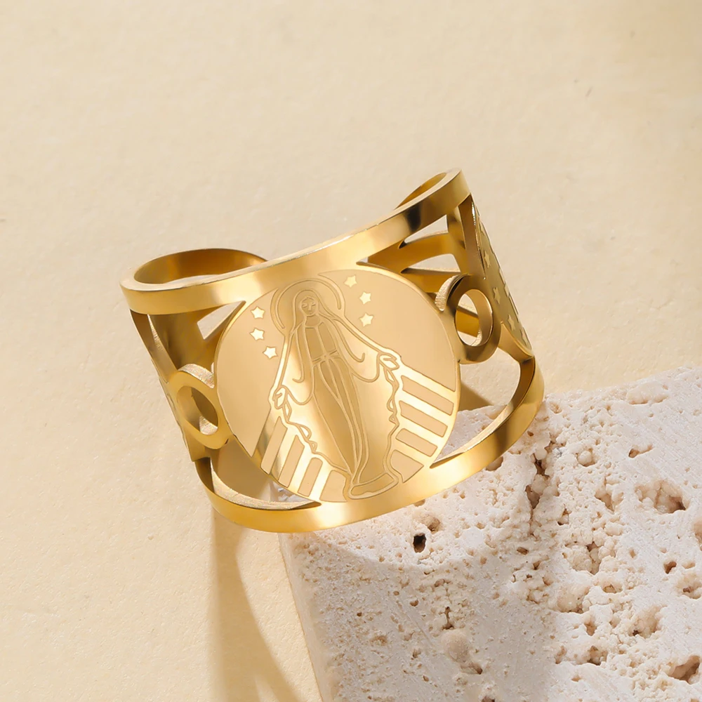Dawapara Jungfrau Maria Ring verstellbar Heilige Mutter Maria christliche Geschenke Segen Schutz religiöser Ring Edelstahl Schmuck – Detail 13