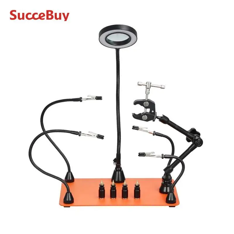 SucceBuy Magnetic Helping Hands Soldering Station 3XLED4PCB360Hot Air Gun Holder Heavy-Duty Base Station for Electronic Repair