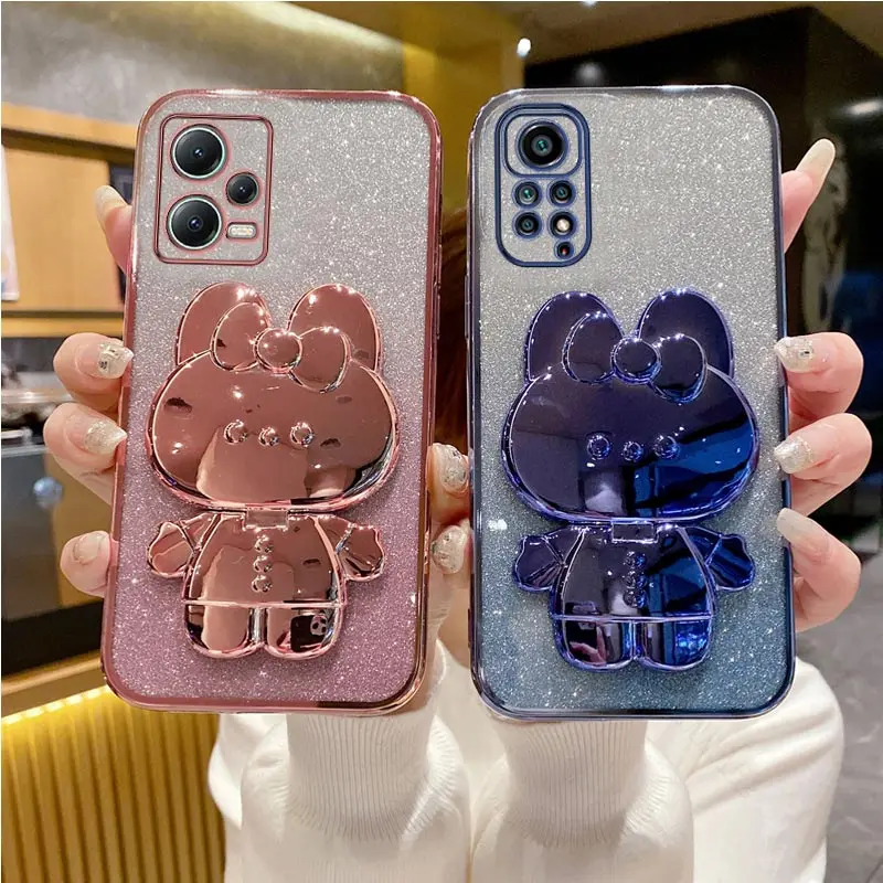 Note12 Mirror Rabbit Holder Case On Per Xiaomi Redmi Note 12 Proplus 12Pro 5G 12S 4G 5G 12 Turbo Stand Cover Redmi12 12C