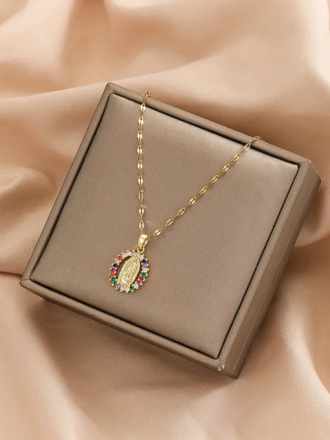 European and American Fashion and Gorgeous Women's All Sky Star Micro Inlaid Colorful Zircon Virgin Mary Hollow Necklace 4