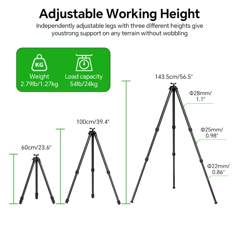Camera Tripod Carbon Fiber Tripod for Outdoor Hunting with Quick Release Clamp Compatibility Arca Swiss/Picatinny/RRS Dovetail