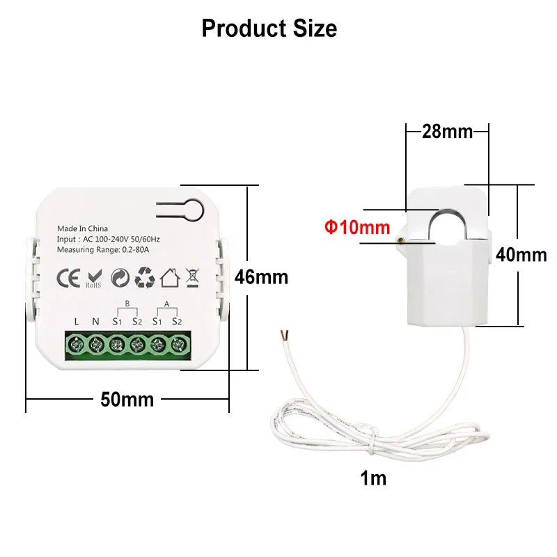 energy monitor WiFi Energy Meter Bidirectional 1/2 Channel Current Sensor Tuya Smart App Monitor Export and Import Power 80A AC110V/240V