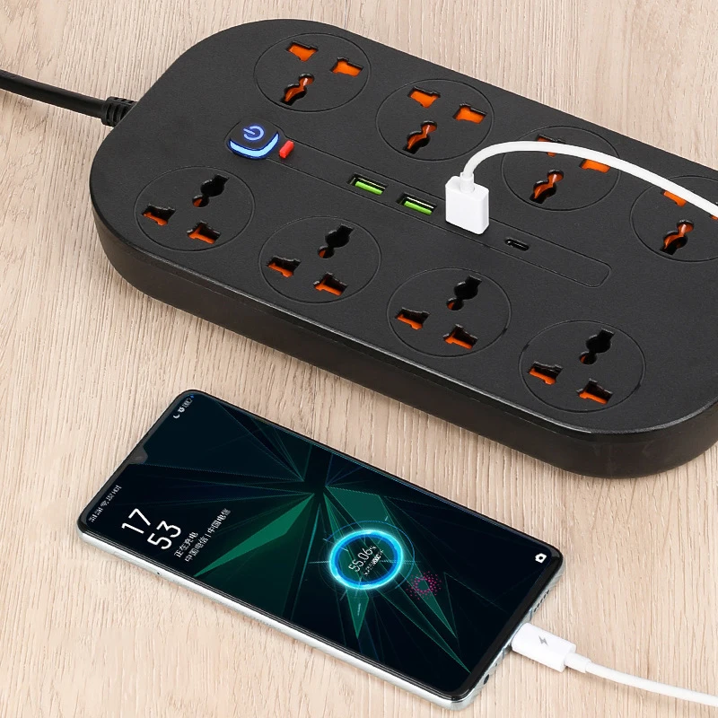 Universal Power Strip with Surge Protection, USB and Type-C Ports, and 8 Outlets