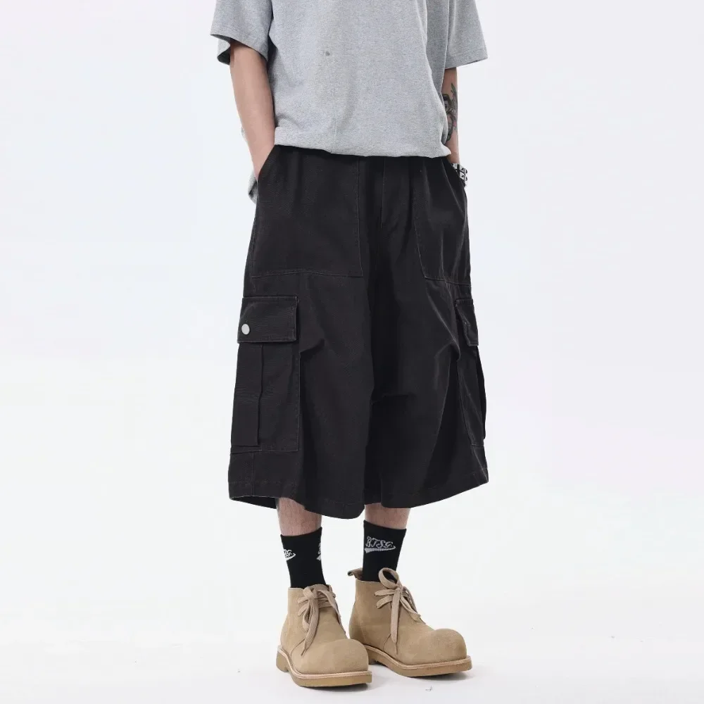 Multi-pocket Shorts Overalls Loose Wide-leg Calf-length Pants Men Underwear Cargo Shorts Men