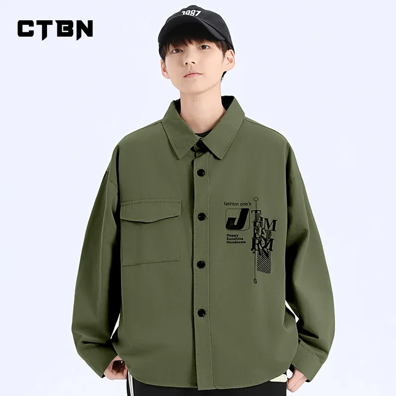 Teenage Long Sleeve Cotton Shirt Boys Large Size Spring Autumn School Uniform Casual Comfortable Breathable Clothing