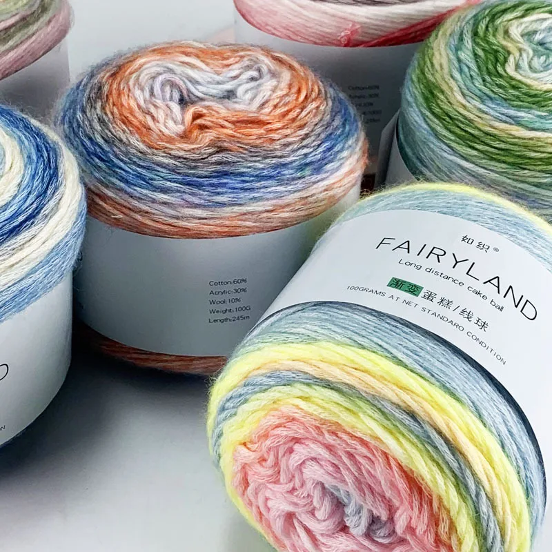 100g/Pc Gradient Cake yarn for hand knitting Crocheting colorful Thread Medium Thick Section Dyed Cotton Wool rainbow Thread 3
