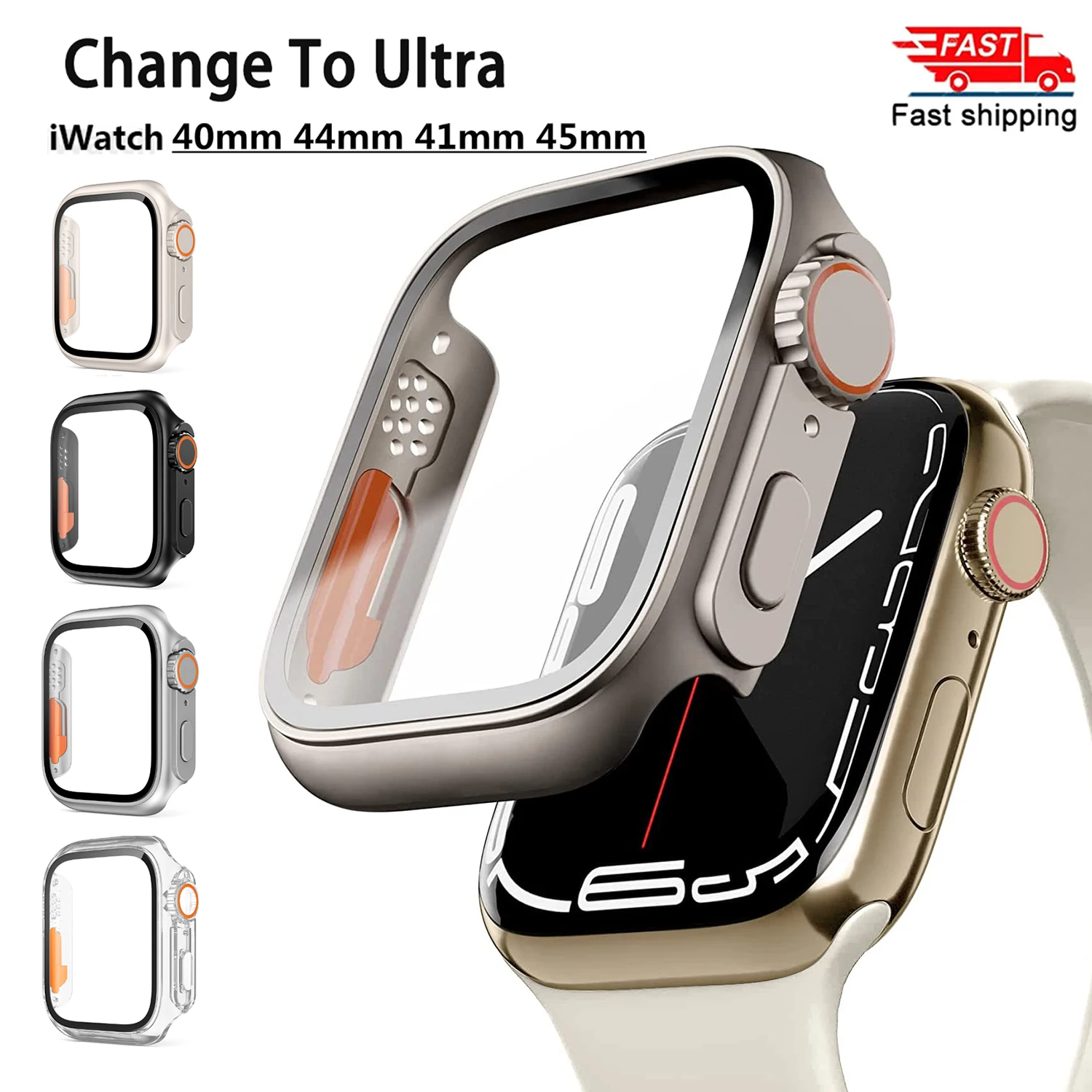 Change to Ultra For Apple Watch Case Tempered Glass Screen Protector