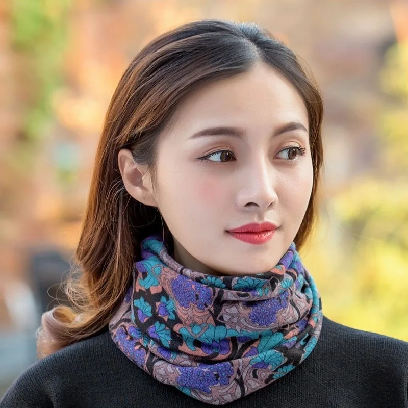 Fashion Double Used Women Warm Floral Beanies Skullies For Female Casual Soft Cotton Bonnet Scarf Hip Hop Girls Dance Gorras