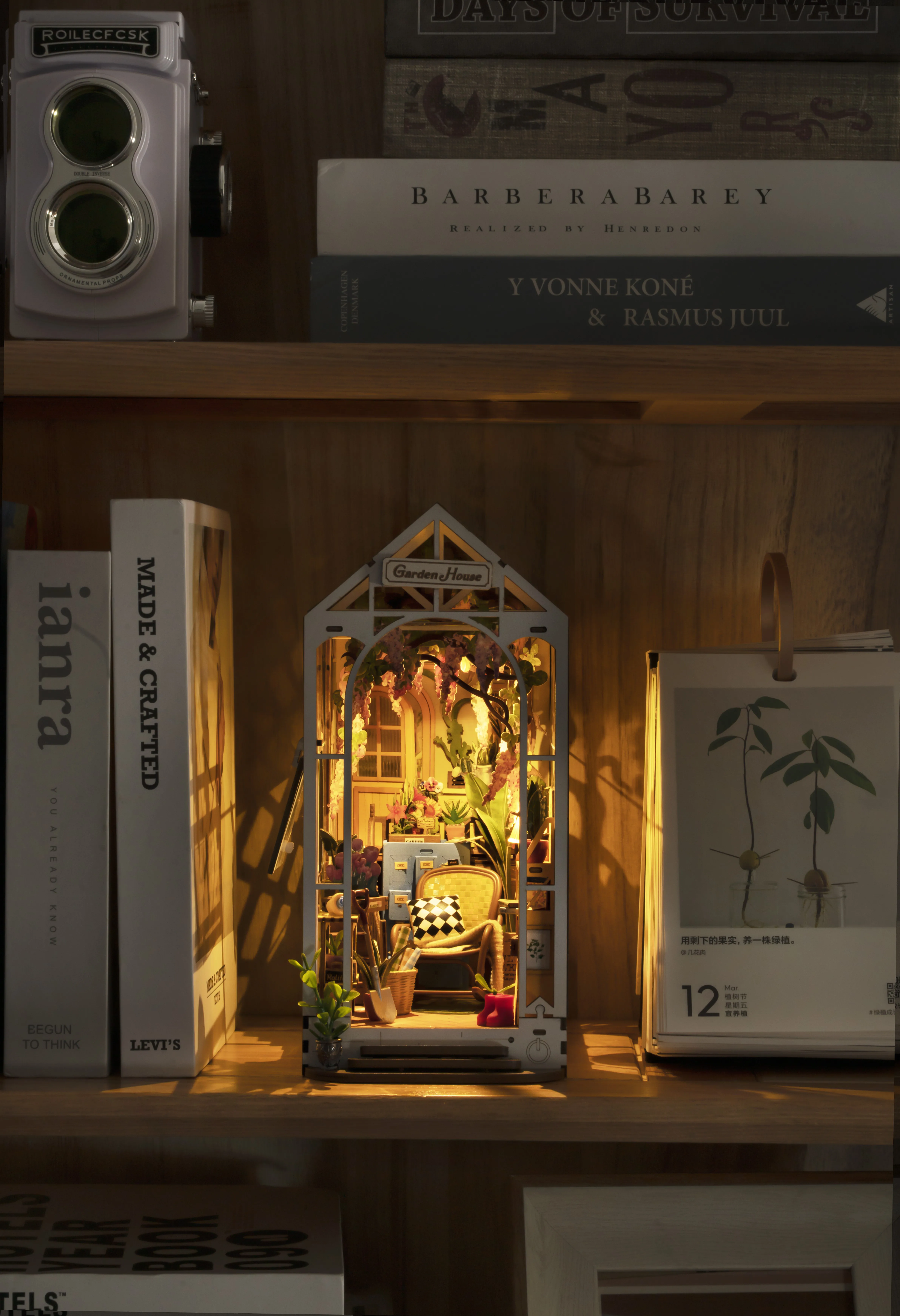 Rolife Holiday Garden House 3D Wooden Puzzle DIY Book Nook Shelf