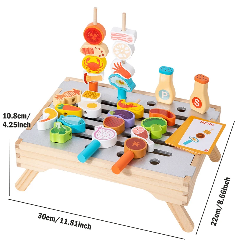 Montessori Wooden Pretend Play Kitchen Toys Dessert Puzzle Toys Simulation Barbecue Pretend Role Indoor Game For Toddlers Age 3+ kitchen toys pretend kitchen toys pretend food toys