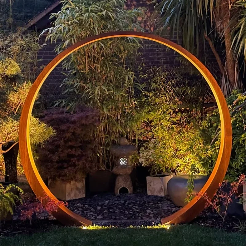 Koteng Steel Garden Door Mesh Screen Modern Exterior Metal Art Koteng Steel Moon Door
