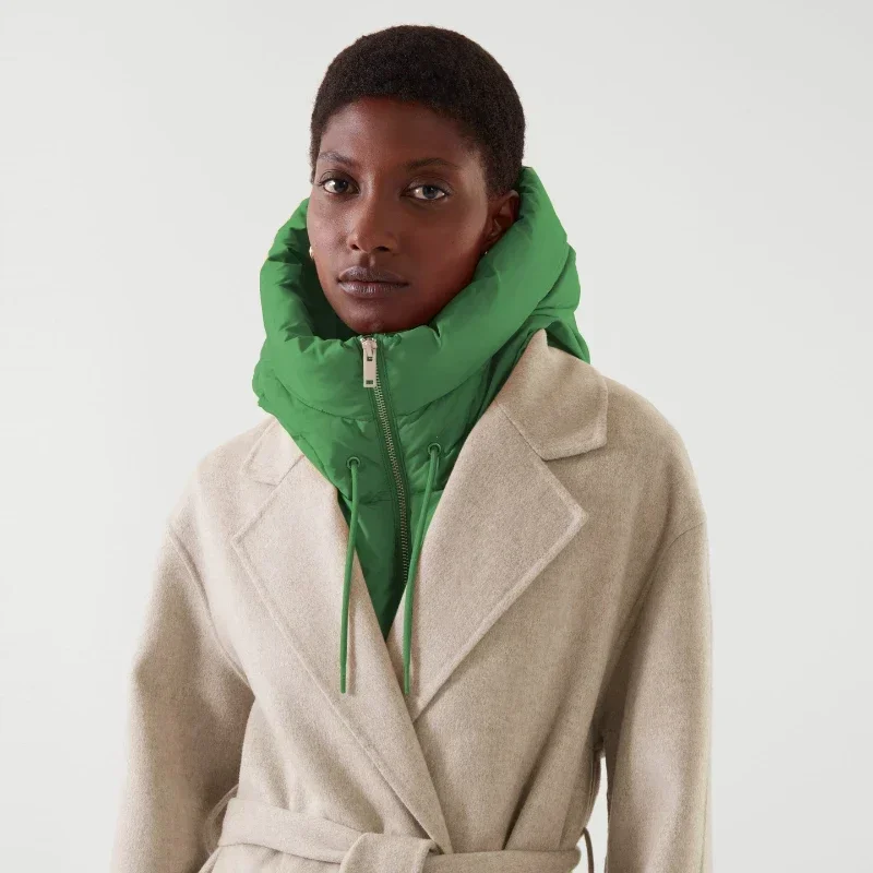 Winter Ultralight Down Hooded Hats for Women Men Warm Ring Scarf Balaclava Hat Neck Zippper Drawstring Coat Scarf Short Tank Top
