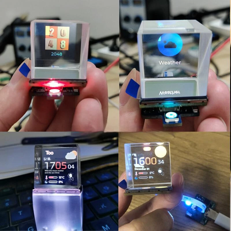 Arduino creative office wifi networking weather forecast weather cloud clock projection transparent small TV weather forecast clock